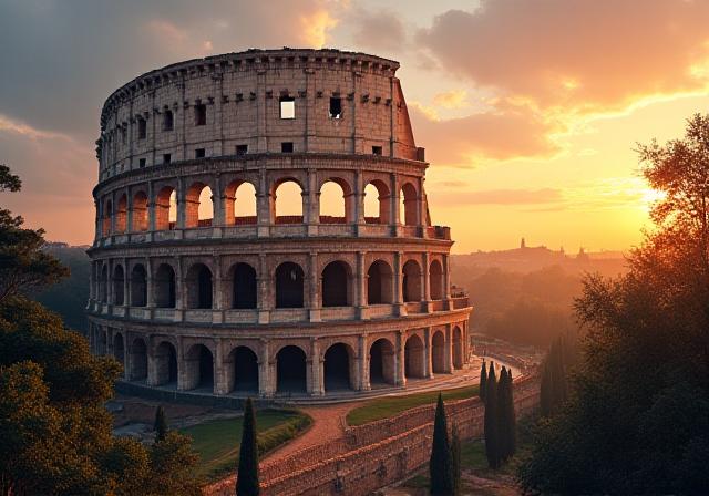 Vista del Colosseo al tramonto, Roma